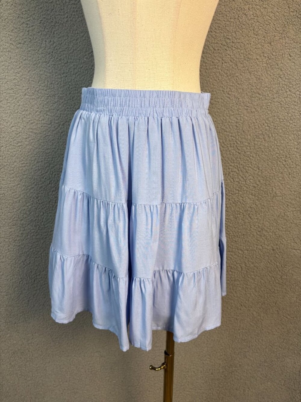 Tsher Women's  Elastic Waist Ruffle Casual Boho A-line Mini Skirt Blue Med NWT